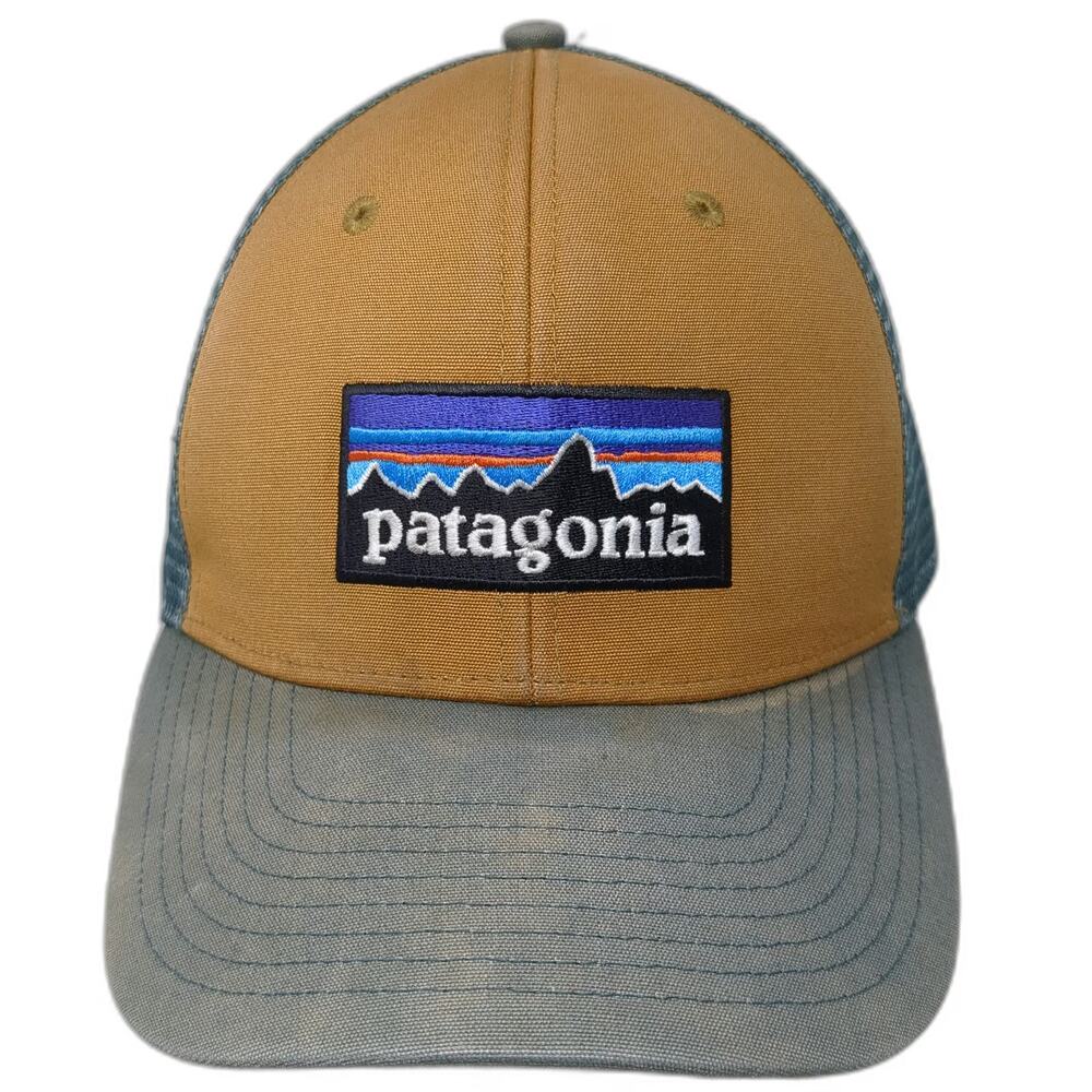 Patagonia Trucker Hat Brown Blue One Size Mesh Back Snapback Mountain Logo